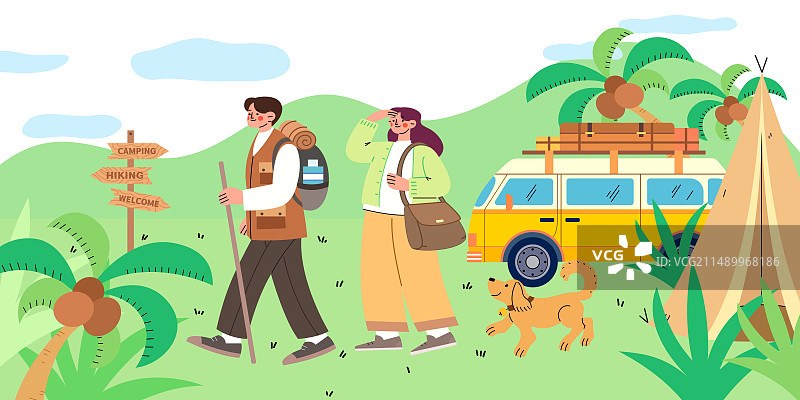 卡通可爱假期旅游户外露营插画图片素材