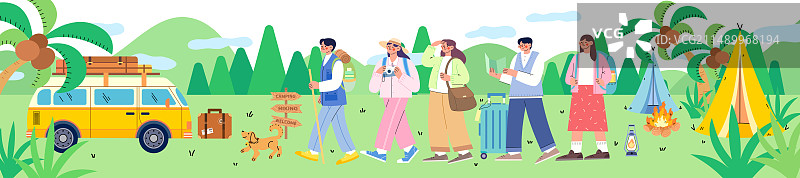 卡通可爱假期旅游户外露营插画图片素材