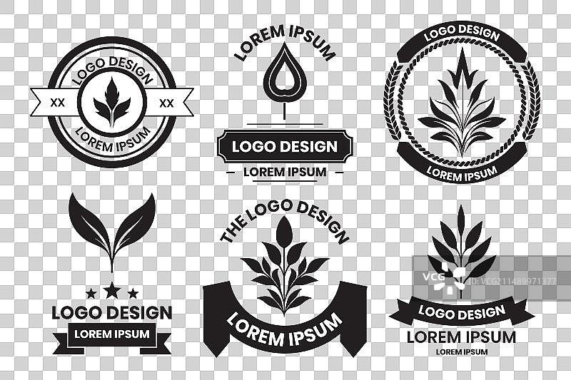 现代简约瑜伽叶子和花朵标志图片素材