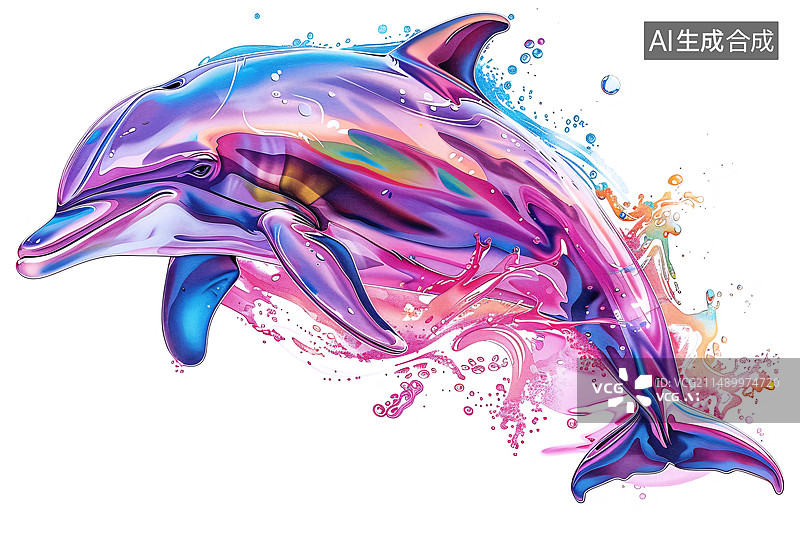 【AI数字艺术】海豚彩绘风格插画图片素材