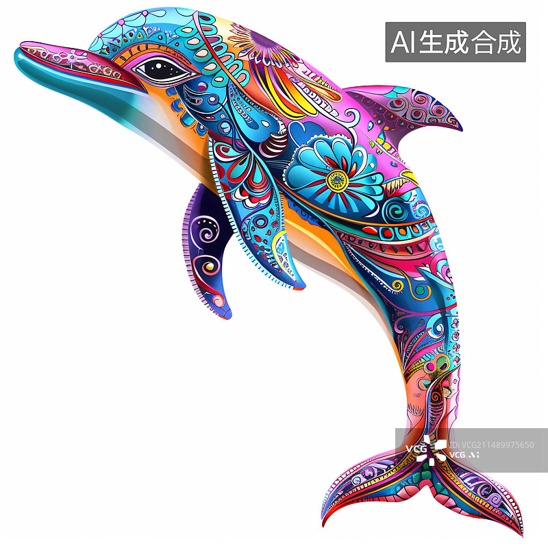 【AI数字艺术】海豚彩绘风格插画图片素材
