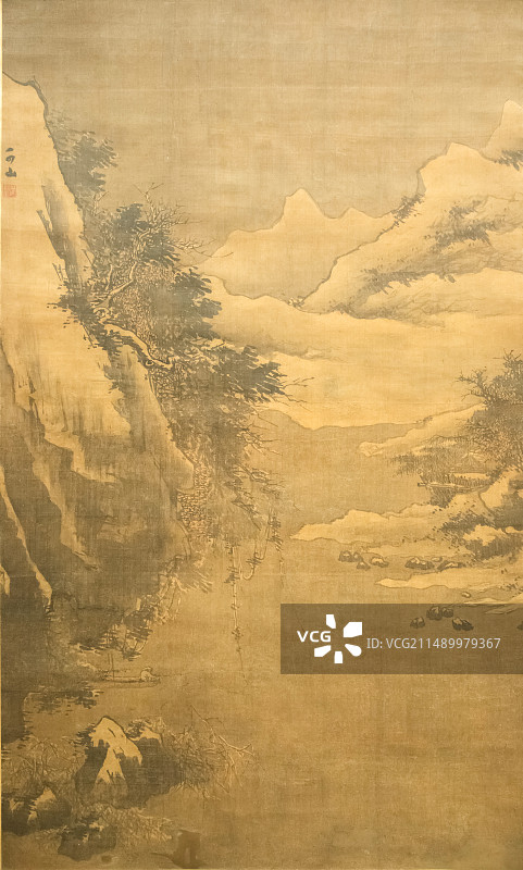 天津博物馆明代万邦正雪溪垂钓图轴绢本墨笔万邦正1502-1572名仪字邦正号可山图片素材