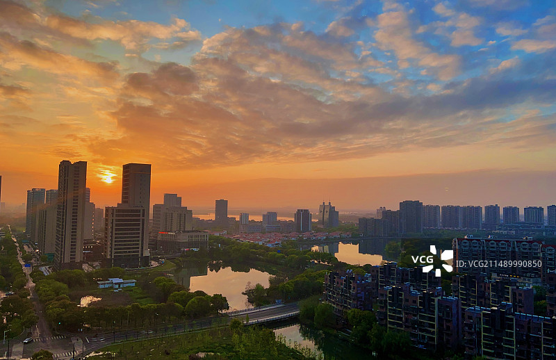 苏州吴江汾湖高新区城市风光落日余晖图片素材