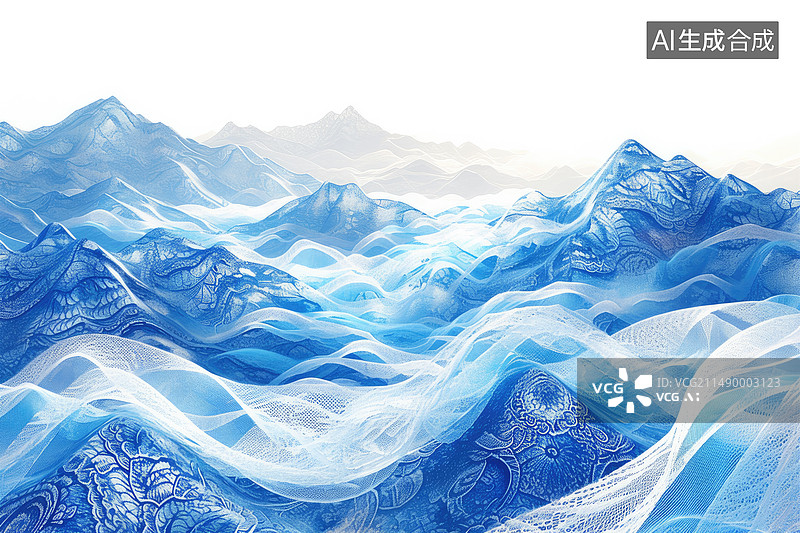 【AI数字艺术】蓝色青花瓷山脉背景插画图片素材