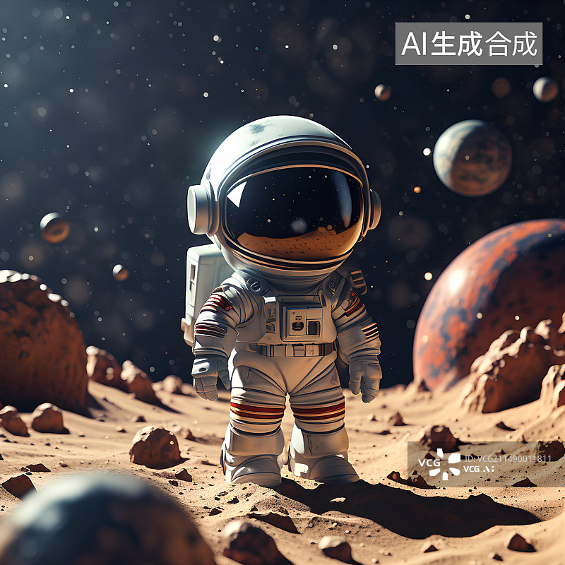 【AI数字艺术】儿童插画，登上地外星球的可爱小宇航员图片素材