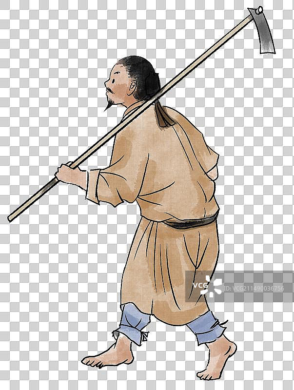 水墨风中国风新中式古风古典传统文化历史古人古装古代古时候坐姿休闲休息农村农民农田干活元素人物插画图片素材
