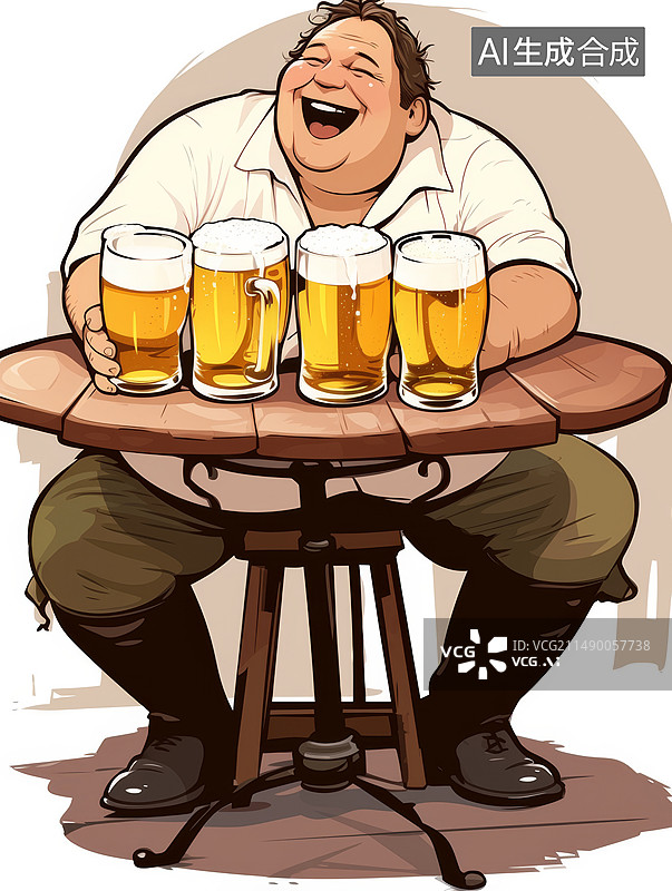 【AI数字艺术】喝啤酒的男人醉汉卡通插画图片素材