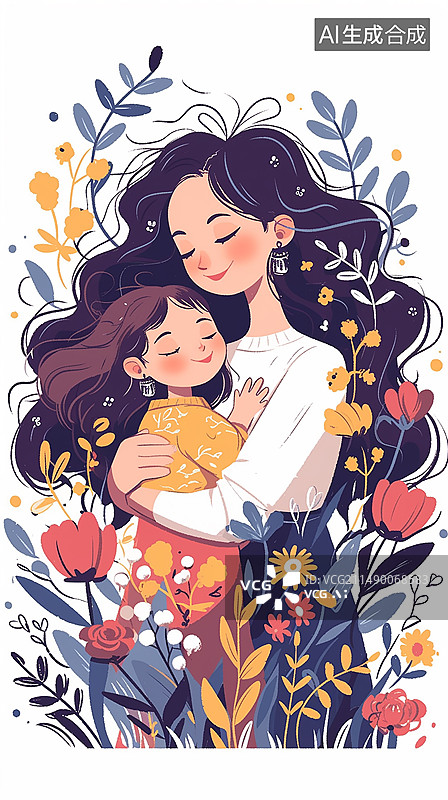 【AI数字艺术】母亲节鲜花插画肌理风图片素材