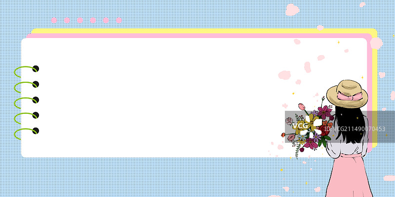 手绘时尚人物横板边框2图片素材