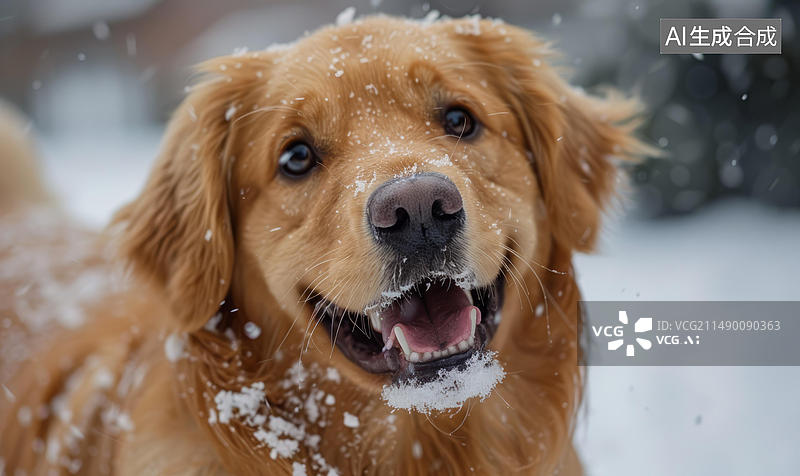 【AI数字艺术】金毛寻回犬在雪地里玩耍图片素材