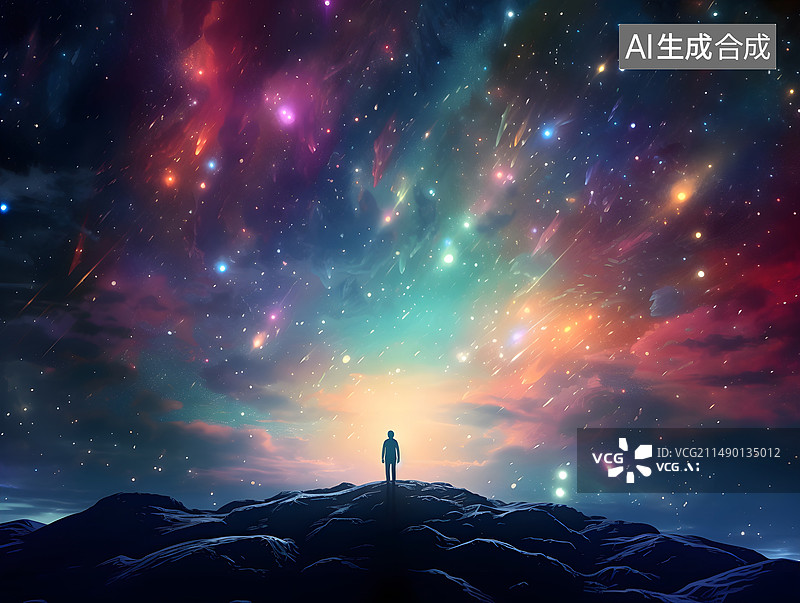 【AI数字艺术】脚踏实地仰望星空图片素材