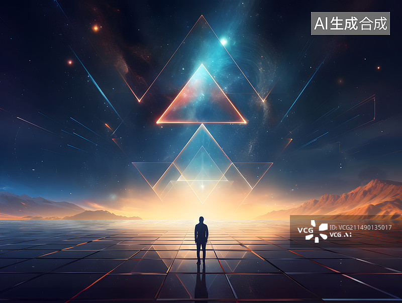 【AI数字艺术】脚踏实地仰望星空图片素材