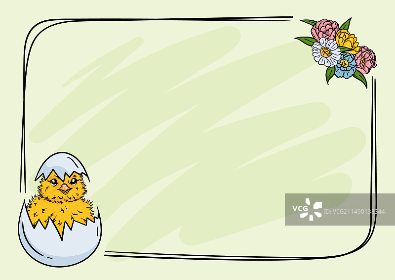 复活节小鸡鲜花边框背景图片素材