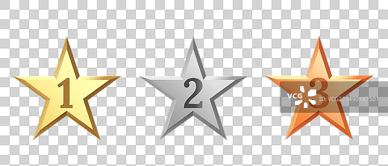 金色青铜色银色光泽金属星星3D图片素材