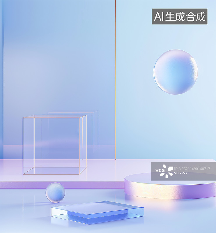 【AI数字艺术】三维夏日清透感亚克力或玻璃展台背景图片素材