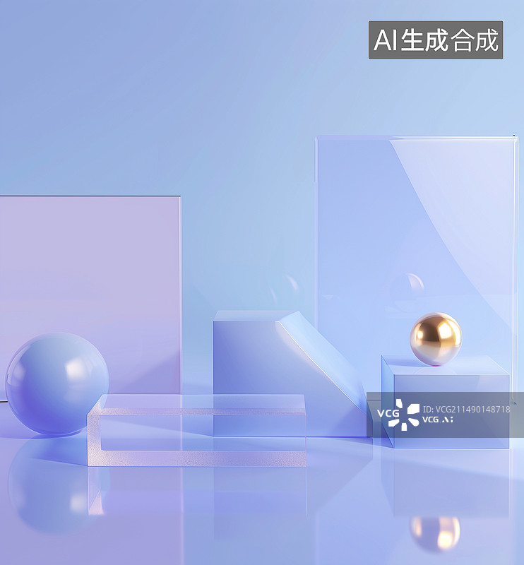 【AI数字艺术】三维夏日清透感亚克力或玻璃展台背景图片素材