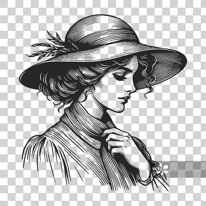 老式女士青年素描图片素材