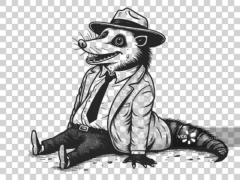 拟人化的负鼠绘画图片素材