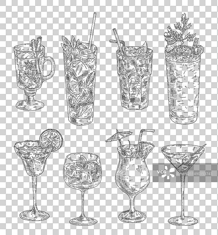 鸡尾酒复古雕刻风格合集图片素材