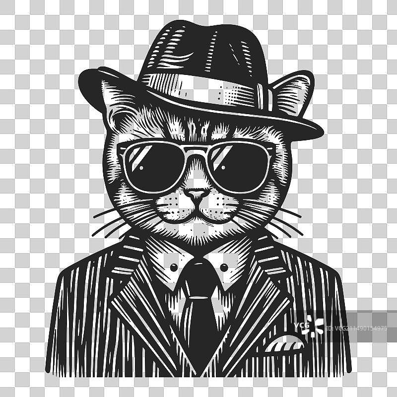 黑手党猫套装草图图片素材