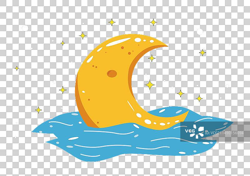 卡通新月漂浮在海面上图片素材