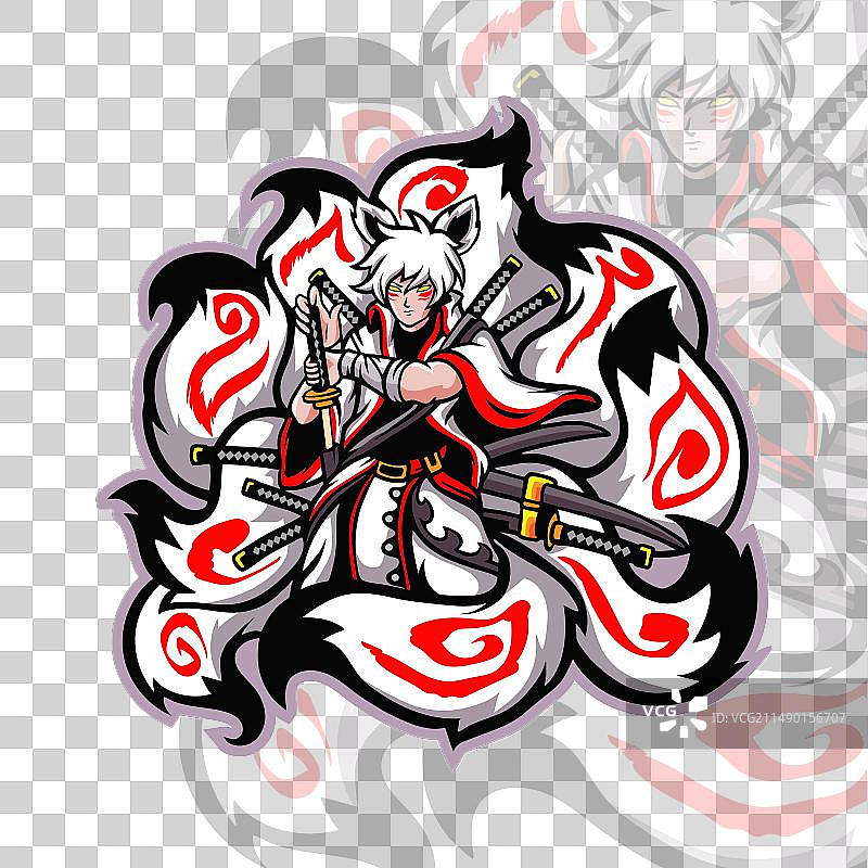 九尾狐电竞logo吉祥物设计图片素材