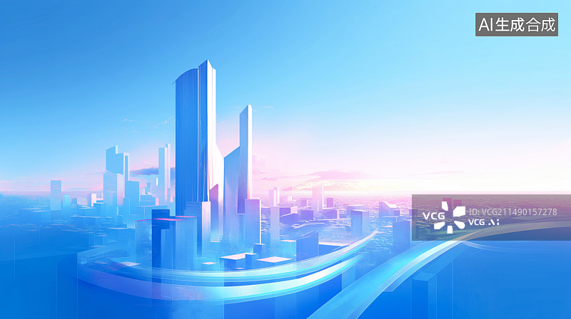 【AI数字艺术】玻璃质感半透明城市高楼科技背景图图片素材