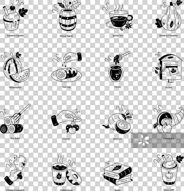 秋季和感恩节手绘图标图片素材