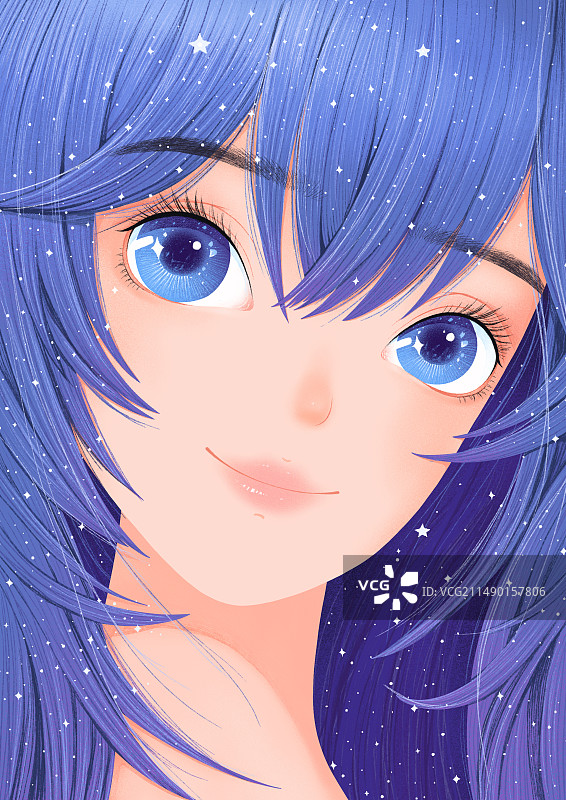 动漫插画 二次元 蓝头发的漂亮女孩图片素材
