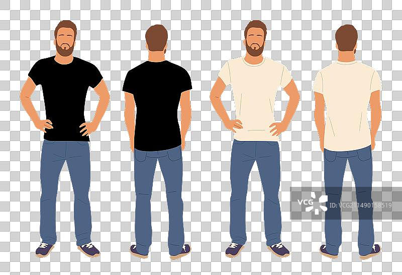 休闲男士T恤模型（正面和背面）图片素材