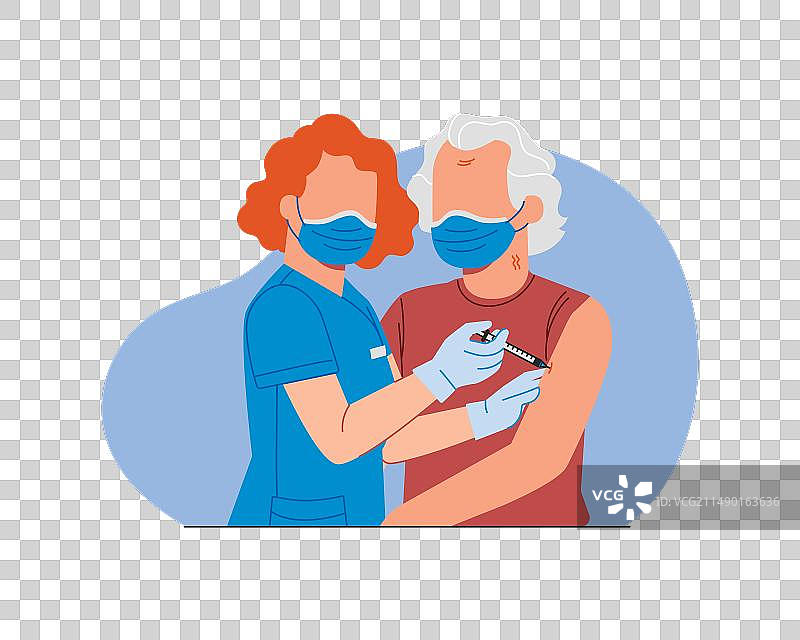 护士为戴口罩的老年妇女接种疫苗设计图片素材