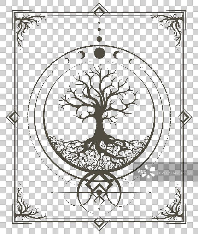 神圣几何中的月相和生命之树图片素材