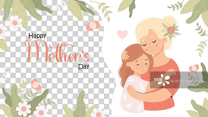 在花丛中温柔拥抱女儿的可爱女人图片素材