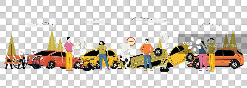 卡通男子司机致电车祸概念图片素材