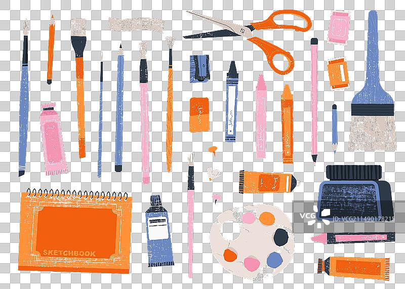 卡通艺术家绘画工具与材料图片素材