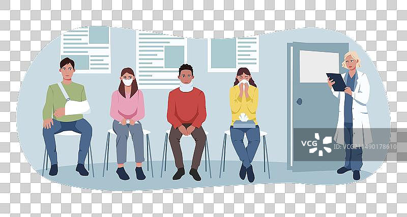 病人在医院大厅排队等候图片素材