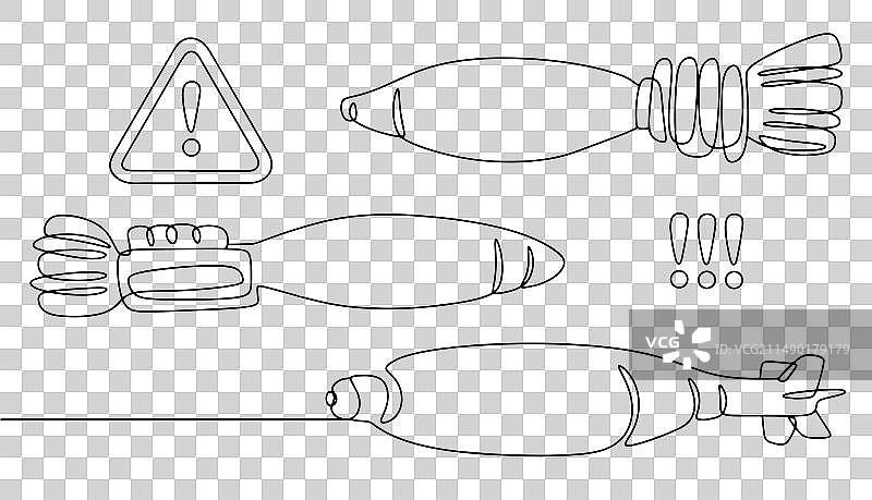 三个迫击炮弹和一个危险标志图片素材