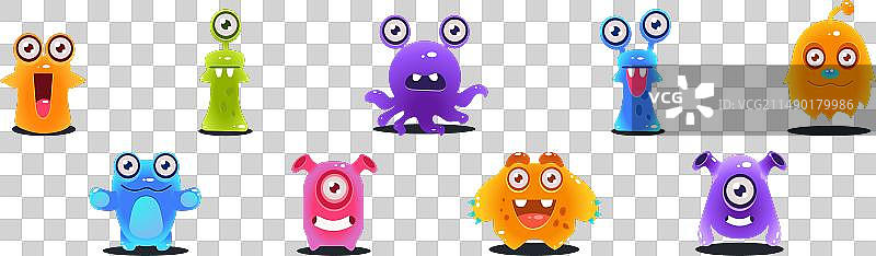 可爱彩色果冻怪物和滑稽外星人图片素材