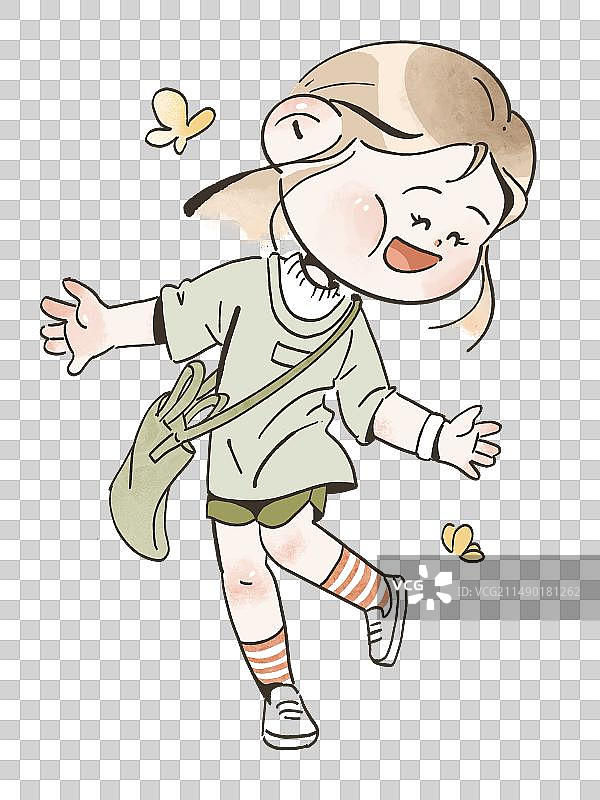 可爱跳跃小女孩插画元素图片素材