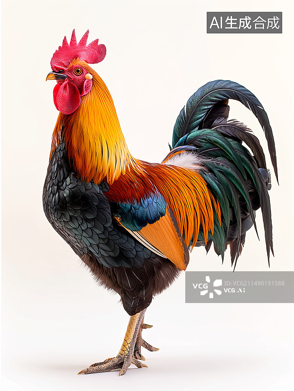 【AI数字艺术】白底背景上的家禽大公鸡图片素材
