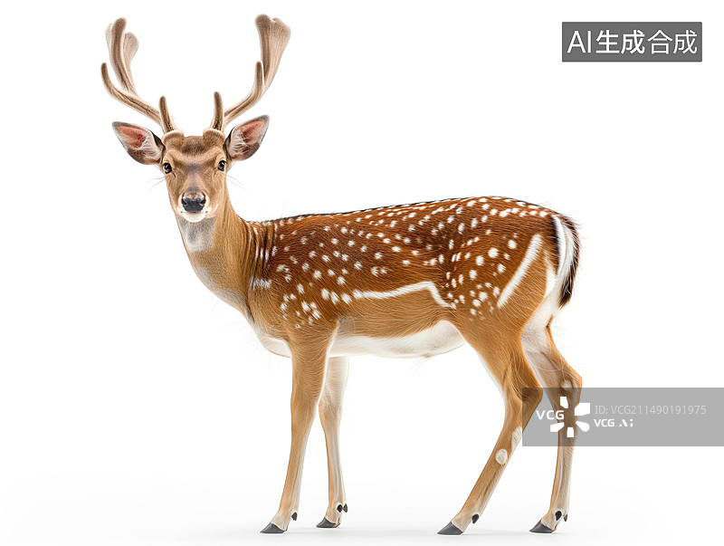 【AI数字艺术】白底背景上的小梅花鹿图片素材