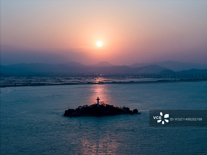 航拍汕头龟岛日落美景图片素材