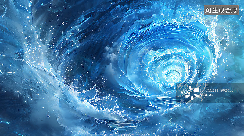 【AI数字艺术】蓝色漩涡液体抽象科幻背景图片素材