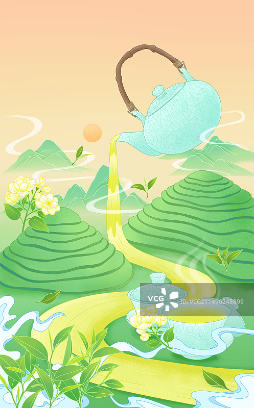 谷雨茶山国风插画图片素材