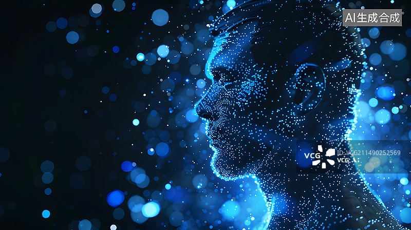 【AI数字艺术】蓝色科技粒子风格抽象概念图图片素材