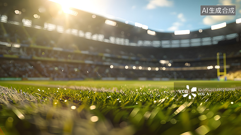 【AI数字艺术】万人空巷的足球场场地草地，足球场热闹的景象图片素材