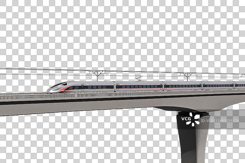 3D渲染，高速列车与铁路桥梁图片素材