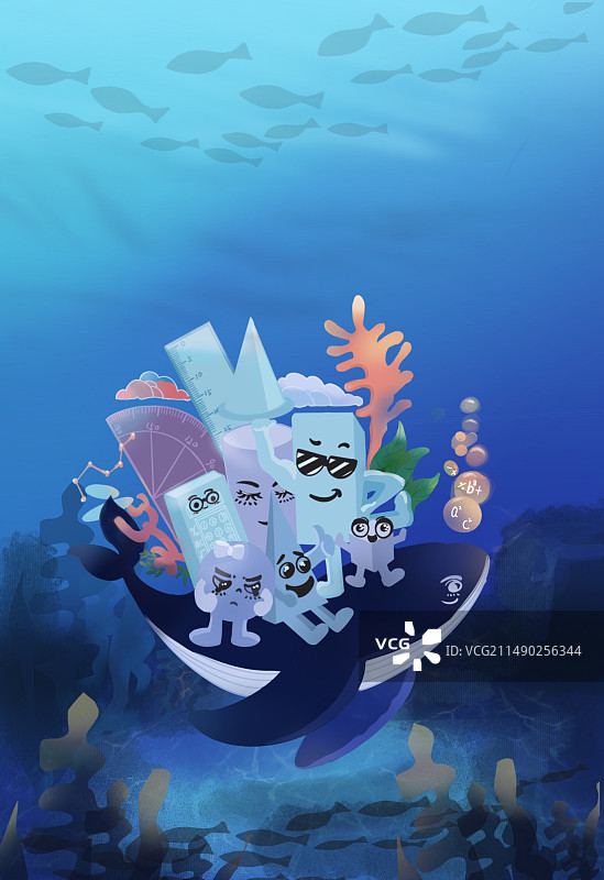 鲸鱼和几何数学图形在海洋里畅游图片素材