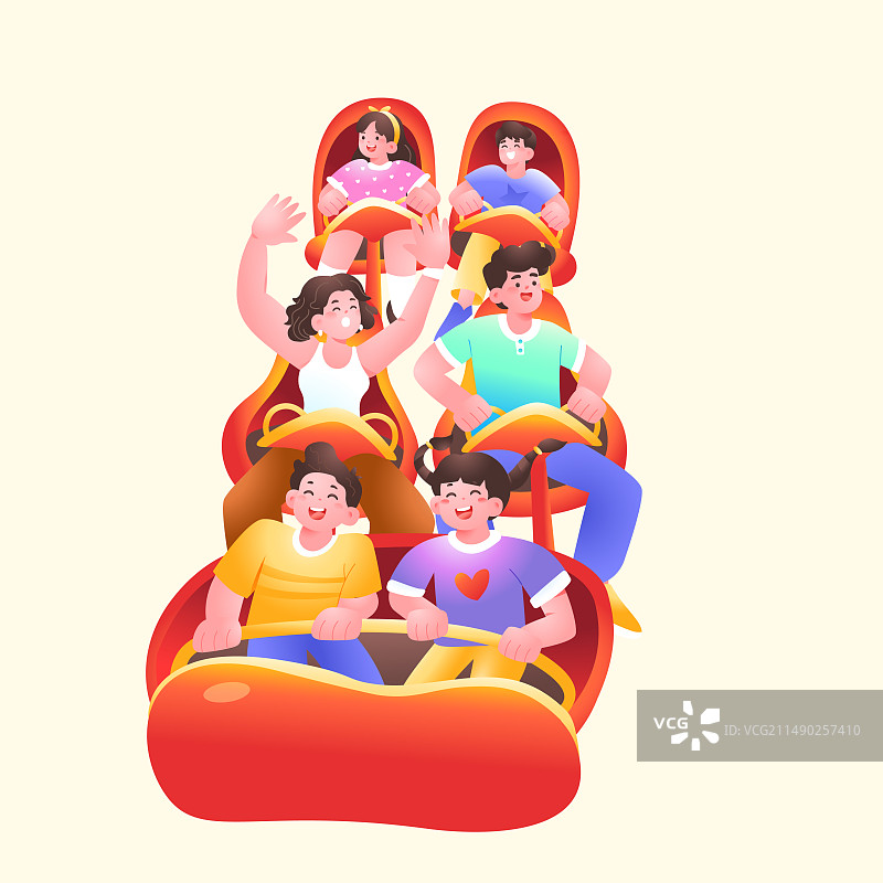 卡通六一儿童节夏季夏天暑期放假娱乐休闲生活带娃亲子家人游乐园过山车少儿玩具电商购物居家渐变矢量插画图片素材