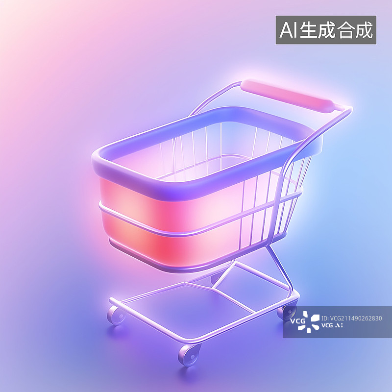 【AI数字艺术】高科技毛玻璃风格购物车图标图片素材